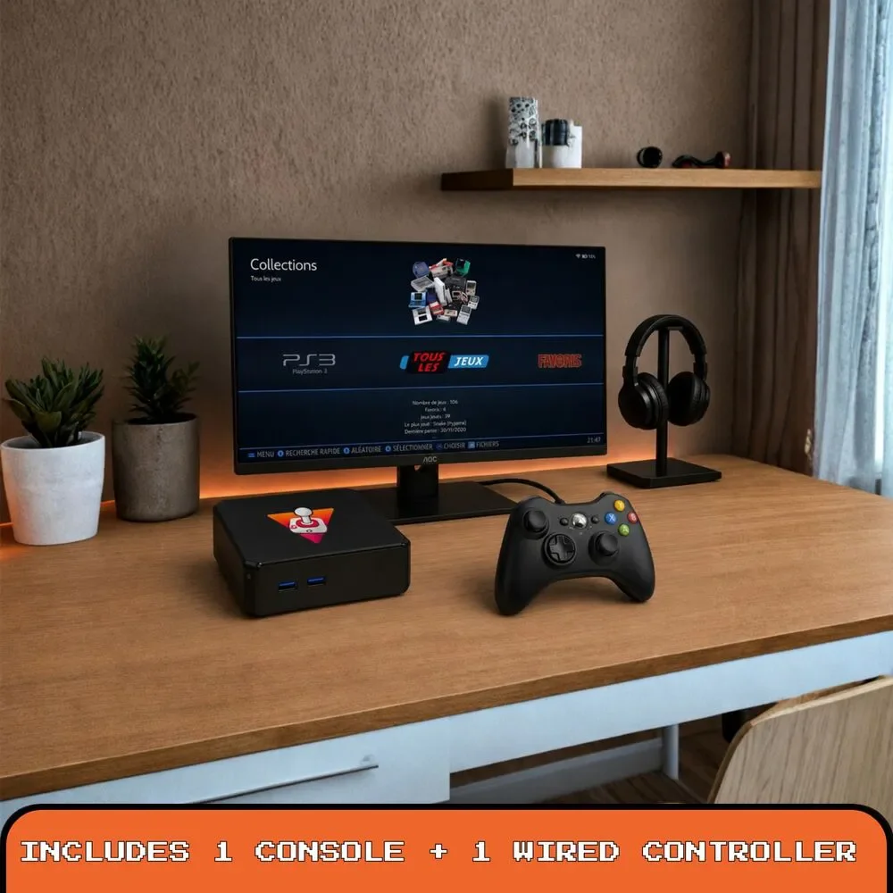 Retro Gaming Console Mini PC Batocera 64GB, Plug and Play Arcade Bundle